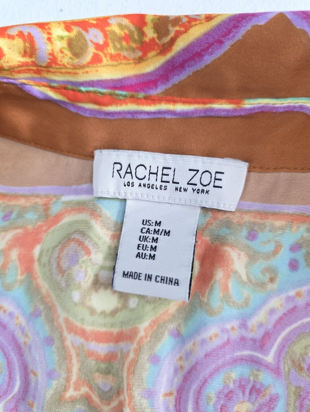 Rachel Zoe Tie Front Blouse M Boho Paisley Print Long Sleeve Crop Top - Picture 9 of 10